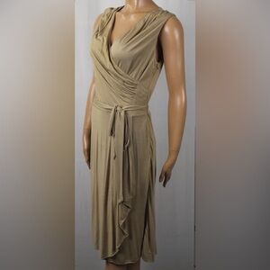 Ralph Lauren Knee Length Sleeveless Tan
Pleated Wrap Ruffle Dress NWT $179